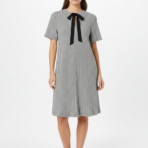 LOFT Black and White Striped Midi Dress with Bow